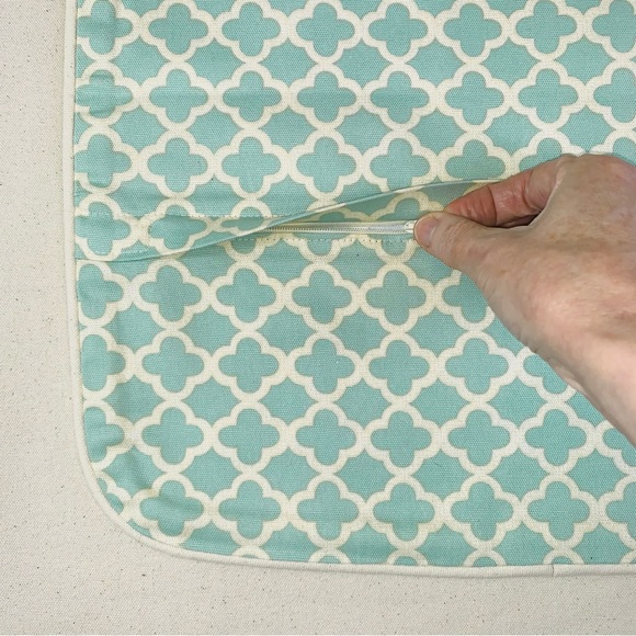 PR 16” P Kaufmann Waverly Aqua Turquoise Cream Fretwork Geometric Pillow Covers - Picture 5 of 6